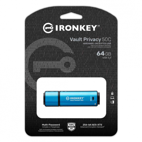 Kingston IronKey Vault Privacy 50C - USB flash drive - encrypted - 64 GB - USB-C 3.2 Gen 1 - TAA Compliant - 2