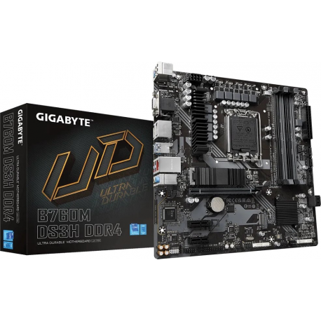 Gigabyte B760M DS3H DDR4 - 1.0 - motherboard - micro ATX - LGA1700 Socket - B760 Chipset - USB 3.2 Gen 2, USB 3.2 Gen 1, USB-C 3.2 Gen2 - 2.5 Gigabit LAN - onboard graphics (CPU required) - HD Audio (8-channel) - 5