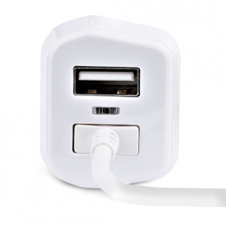 StarTech.com Lightning Car Charger with 1m Coiled Lightning Cable, 12W, White, 2 Port USB Car Charger Adapter for Phones and Tablets, In Car Apple iPhone / iPad Charger w / Built-in Cord - Dual USB Car Charger (USBLT2PCARW2) - Car power adapter - 12 Watt - 4.2 A - 2 output connectors (USB, Lightning) - white - 3
