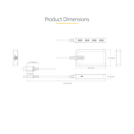 StarTech.com 4-Port USB Hub, USB 3.0 5Gbps, Bus Powered, USB-A to 4x USB-A Hub with Optional Auxiliary Power Input, Portable Desktop / Laptop USB Hub with 1ft (30cm) Attached Cable - USB Expansion Hub (5G4AB-USB-A-HUB) - Hub - 4 x USB 3.2 Gen 1 + 1 x micro-USB - desktop - 7