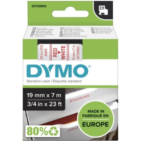 DYMO D1 - Self-adhesive - red on white - Roll (1.9cm x 7m) 1 cassette(s) label tape - for LabelMANAGER 360, 400, 420, 450, 500, PC, PC2, Wireless PnP; LabelPOINT 300, 350 - 0