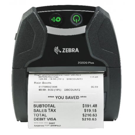 Zebra ZQ320 Plus - Receipt printer - direct thermal - Roll (8 cm) - 203 dpi - up to 100 mm/sec - USB 2.0, NFC, Wi-Fi(ac), Bluetooth 4.2 LE - tear bar - black - 3