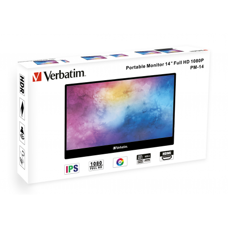 Verbatim PMT-14 - LED monitor - 14" - portable - touchscreen - 1920 x 1080 Full HD (1080p) - IPS - 1000:1 - HDMI, 2xUSB-C - speakers - 2
