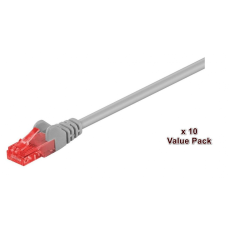 MicroConnect Value Pack - Patch cable - RJ-45 (M) to RJ-45 (M) - 10 m - UTP - CAT 6 - booted, stranded - grey (pack of 10) - 0