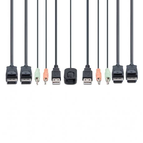 StarTech.com 2-Port Dual-Monitor DisplayPort Cable KVM Switch, 4K 60Hz, Compact KVM with 5ft / 1.5m USB-A / DisplayPort / Audio Integrated Cables, Bus Powered - Remote Push Button / Hotkey Switching (C2-DD46-UA2-CBL-KVM) - KVM  /  audio  /  USB switch - compact - 2 x KVM  /  audio  /  USB - 1 local user - desktop - 5