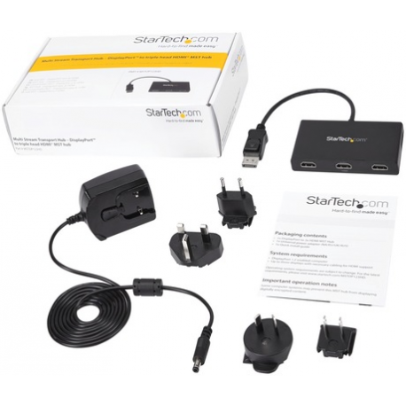StarTech.com 3-Port MST Hub, DisplayPort to Triple HDMI Monitors, 4K 60Hz, DP 1.4 Multi-Monitor Video Adapter with 1ft (30cm) Built-in Cable, USB Powered, Windows Only - Multi-Stream Transport Hub (MST14DP123HD) - Video / audio switch - 3 x HDMI - desktop - 1