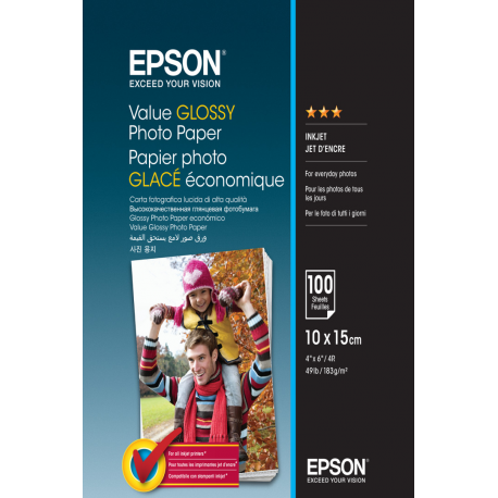 Epson Value - Glossy - 100 x 150 mm - 183 g / m² - 100 sheet(s) photo paper - for Epson L382, L386, L486; Expression Home HD XP-15000; Expression Premium XP-900 - 0