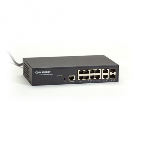 Black Box Gigabit Ethernet Managed Switch - Switch - L2+ - Managed - 10 x 10/100/1000 + 2 x shared Gigabit SFP - desktop, rack-mountable - AC 100 - 240 V - TAA Compliant - 0