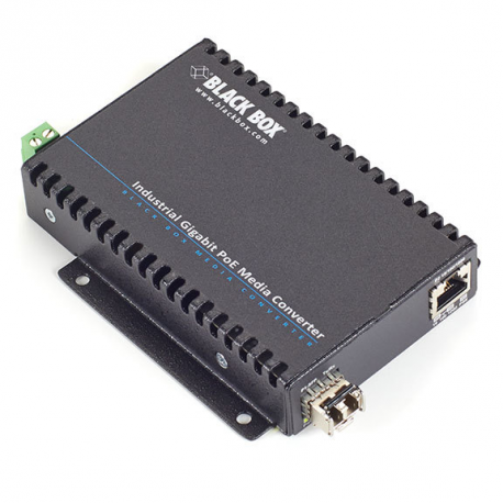 Black Box Industrial PoE Gigabit Ethernet Media Converter - Fibre media converter - GigE - 1000Base-T, 1000Base-X - RJ-45 / SFP (mini-GBIC) - TAA Compliant - 0