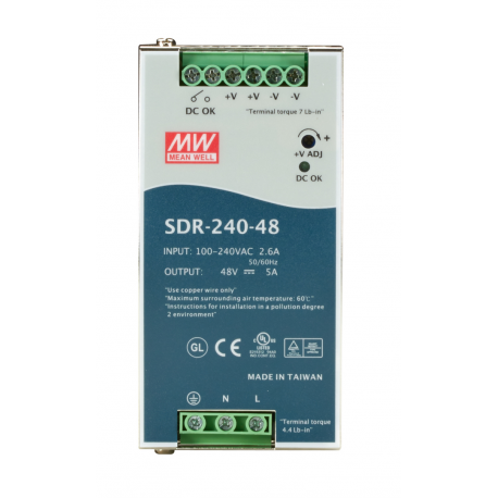 Mean Well SDR-240 series SDR-240-48 - Power supply (DIN rail mountable) - AC 115 / 230 V - 240 Watt - active PFC - 0