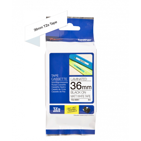 Brother TZe-M261 - Matte - self-adhesive - black on matte white - Roll (3.6 cm x 8 m) 1 cassette(s) laminated tape - for Brother PT-P950; P-Touch PT-3600, 9700, D800, E800, P900, P950; P-Touch Cube XP PT-910 - 3
