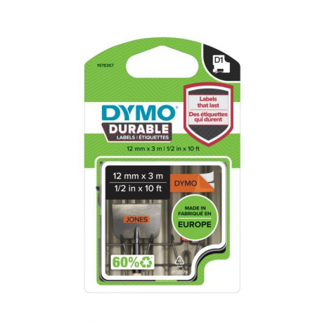 DYMO D1 - Self-adhesive - black on orange - Roll (1.2 cm x 3 m) 1 cassette(s) label tape - for LabelMANAGER 100, 150, 160, 200, 210, 220, 260, 280, 300, 360, 420, 450; MobileLabeler - 12
