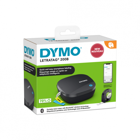 DYMO LetraTag 200B - Label printer - direct thermal - Roll (1.2 cm x 4 m) - 200 dpi - up to 7 mm / sec - Bluetooth - cutter - black - 10