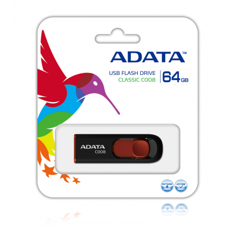 ADATA Classic Series C008 - USB flash drive - 64 GB - USB 2.0 - black, red - 6