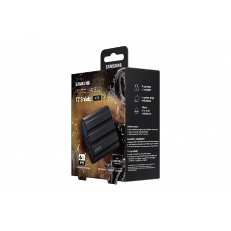 Samsung T7 Shield MU-PE4T0S - SSD - encrypted - 4 TB - external (portable) - USB 3.2 Gen 2 (USB-C connector) - 256-bit AES - black - 30