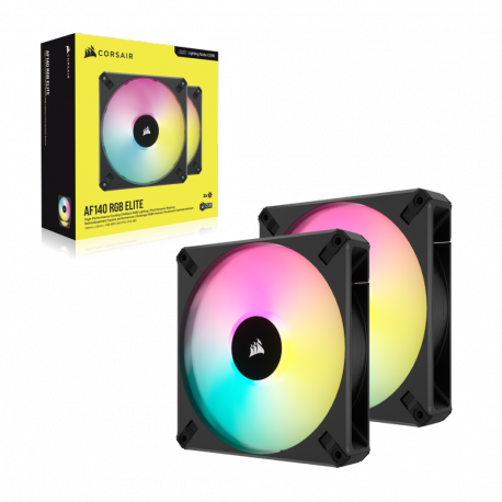 CORSAIR AF ELITE Series AF140 RGB ELITE 140mm Fluid Dynamic RGB Fan with AirGuide Dual Pack with Lighting Node CORE