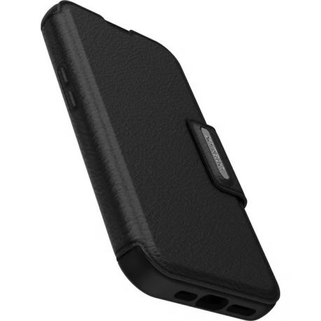 OtterBox Strada Series - Flip cover for mobile phone - MagSafe compatibility - leather - shadow (black) - for Apple iPhone 15 - 2