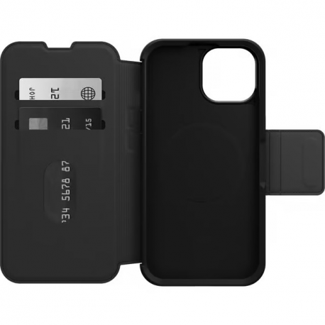 OtterBox Strada Series - Flip cover for mobile phone - MagSafe compatibility - leather - shadow (black) - for Apple iPhone 15 - 3