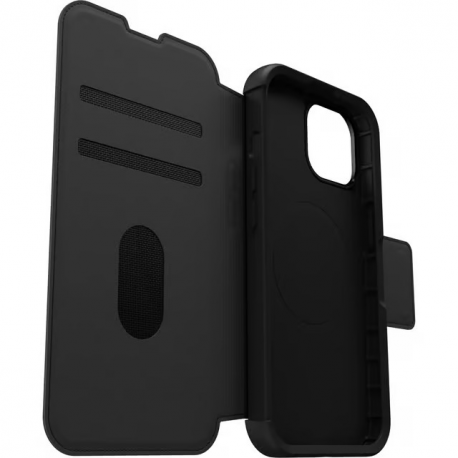 OtterBox Strada Series - Flip cover for mobile phone - MagSafe compatibility - leather - shadow (black) - for Apple iPhone 15 - 4