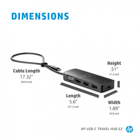 HP Travel Hub G2 - Port replicator - USB-C - VGA, HDMI - Europe - for OMEN by HP Laptop 16; Victus by HP Laptop 16; EliteBook 830 G6; ZBook 15u G6, 17 G5, 17 G6 - 4