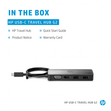 HP Travel Hub G2 - Port replicator - USB-C - VGA, HDMI - Europe - for OMEN by HP Laptop 16; Victus by HP Laptop 16; EliteBook 830 G6; ZBook 15u G6, 17 G5, 17 G6 - 5
