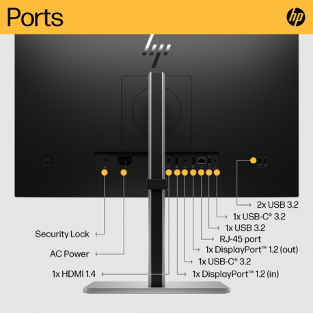 HP E24u G5 - E-Series - LED monitor - 23.8" (23.8" viewable) - 1920 x 1080 Full HD (1080p) @ 75 Hz - IPS - 250 cd / m² - 1000:1 - 5 ms - HDMI, DisplayPort, USB-C - black head, black and silver (stand) - 28