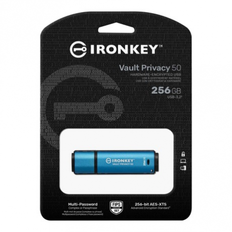 Kingston IronKey Locker+ 50 - USB flash drive - encrypted - 256 GB - USB 3.2 Gen 1 - TAA Compliant - 1