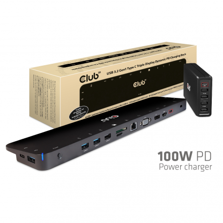 Club 3D - Docking station - USB-C 3.2 Gen 1 - VGA, HDMI, DP - GigE - 100 Watt - 13