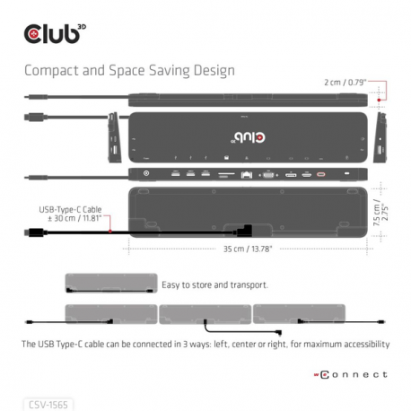 Club 3D CSV-1565 - Docking station - USB-C - VGA, HDMI, DP - GigE - 100 Watt - 2