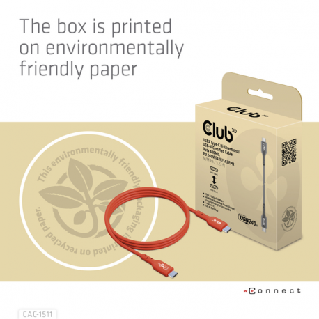 Club 3D - USB cable - 24 pin USB-C (M) to 24 pin USB-C (M) - USB 2.0 - 48 V - 5 A - 1 m - bi-directional, up to 240W power delivery support, extended power range (EPR) - 4