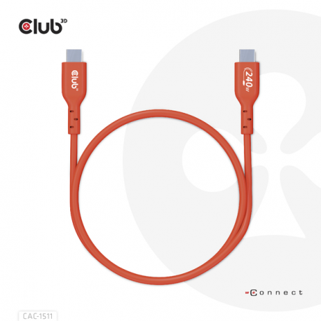 Club 3D - USB cable - 24 pin USB-C (M) to 24 pin USB-C (M) - USB 2.0 - 48 V - 5 A - 1 m - bi-directional, up to 240W power delivery support, extended power range (EPR) - 8