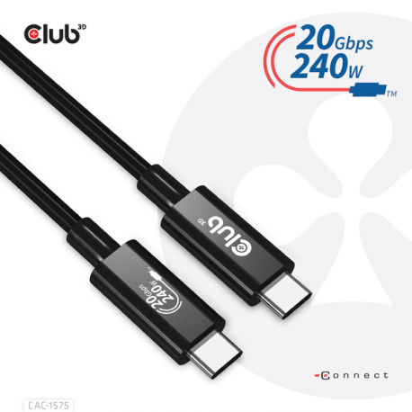 Club 3D - USB cable - 24 pin USB-C (M) to 24 pin USB-C (M) - USB4 Gen2x2 - 48 V - 5 A - 2 m - bi-directional, 4K60Hz support, up to 240W power delivery support, extended power range (EPR) - 1