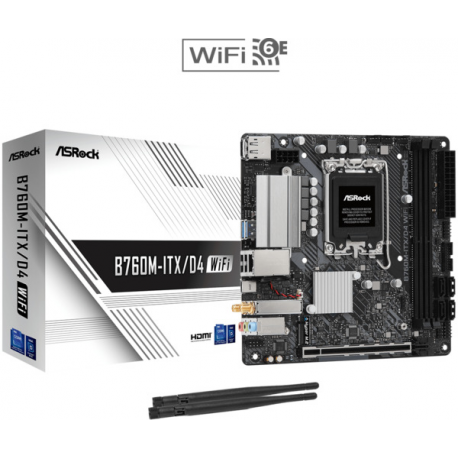 ASRock B760M-ITX / D4 WiFi - Motherboard - mini ITX - LGA1700 Socket - B760 Chipset - USB 3.2 Gen 1, USB-C 3.2 Gen 2x2 - Bluetooth, Gigabit LAN, Wi-Fi - onboard graphics (CPU required) - HD Audio (8-channel) - 0