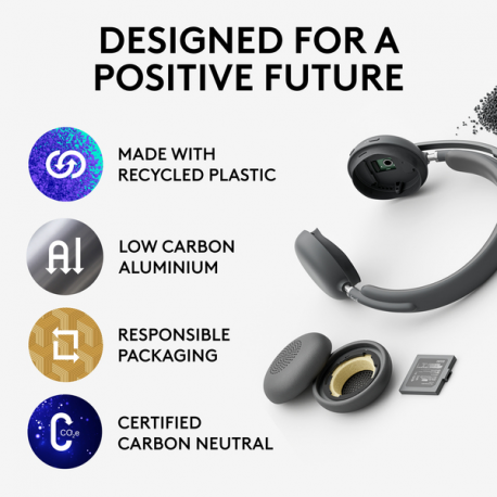 Logitech Zone Wireless 2 UC - Headset - on-ear - Bluetooth - wireless - active noise cancelling - USB-C via Bluetooth adapter - graphite - Optimised for UC - 3