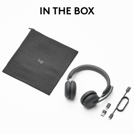 Logitech Zone Wireless 2 UC - Headset - on-ear - Bluetooth - wireless - active noise cancelling - USB-C via Bluetooth adapter - graphite - Optimised for UC - 6