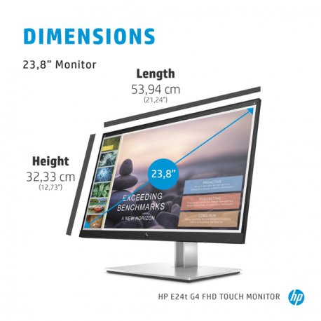 HP E24t G4 - E-Series - LED monitor - 24" (23.8" viewable) - touchscreen - 1920 x 1080 Full HD (1080p) @ 60 Hz - IPS - 300 cd / m² - 1000:1 - 5 ms - HDMI, VGA, DisplayPort - black - promo - for HP 250 G9; Elite 600 G9, 800 G9; Pro 260 G9, 290 G9; ZBook Firefly 14 G9 - 6