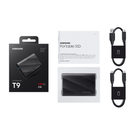 Samsung T9 MU-PG2T0B - SSD - encrypted - 2 TB - external (portable) - USB 3.2 Gen 2x2 (USB-C connector) - 256-bit AES - black - 2