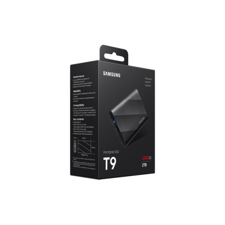 Samsung T9 MU-PG2T0B - SSD - encrypted - 2 TB - external (portable) - USB 3.2 Gen 2x2 (USB-C connector) - 256-bit AES - black - 8