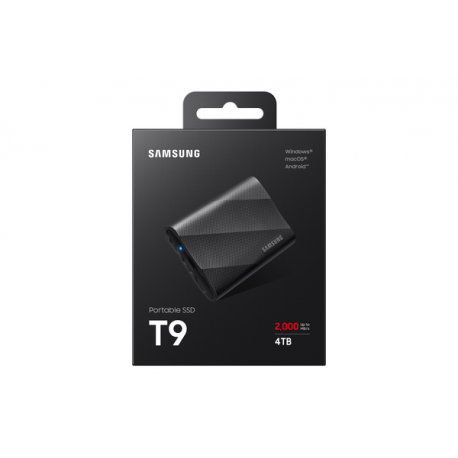 Samsung T9 MU-PG4T0B - SSD - encrypted - 4 TB - external (portable) - USB 3.2 Gen 2x2 (USB-C connector) - 256-bit AES - black - 7
