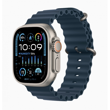 Apple Watch Ultra 2 - 49 mm - titanium - smart watch with Ocean band - fluoroelastomer - blue - wrist size: 130-200 mm - 64 GB - Wi-Fi, LTE, UWB, Bluetooth - 4G - 61.4 g - 1