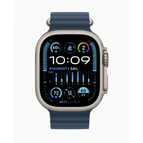 Apple Watch Ultra 2 - 49 mm - titanium - smart watch with Ocean band - fluoroelastomer - blue - wrist size: 130-200 mm - 64 GB - Wi-Fi, LTE, UWB, Bluetooth - 4G - 61.4 g - 2
