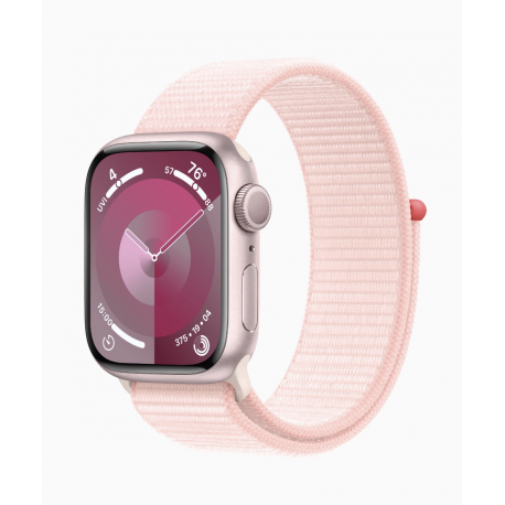 Apple Watch Series 9 (GPS) - 41 mm - pink aluminium - smart watch with sport loop - soft double-layer nylon - light pink - wrist size: 130-200 mm - 64 GB - Wi-Fi, UWB, Bluetooth - 31.9 g - 1