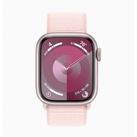 Apple Watch Series 9 (GPS) - 41 mm - pink aluminium - smart watch with sport loop - soft double-layer nylon - light pink - wrist size: 130-200 mm - 64 GB - Wi-Fi, UWB, Bluetooth - 31.9 g - 2