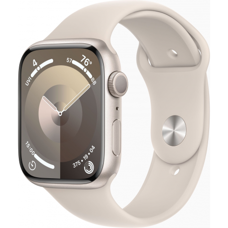 Apple Watch Series 9 (GPS) - 45 mm - starlight aluminium - smart watch with sport band - fluoroelastomer - starlight - band size: S / M - 64 GB - Wi-Fi, UWB, Bluetooth - 38.7 g - 0