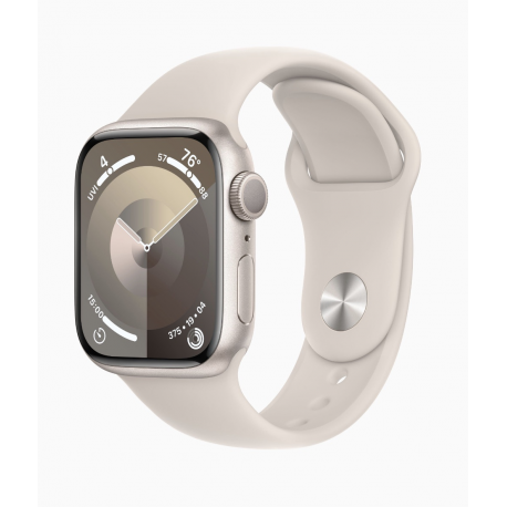 Apple Watch Series 9 (GPS) - 45 mm - starlight aluminium - smart watch with sport band - fluoroelastomer - starlight - band size: S / M - 64 GB - Wi-Fi, UWB, Bluetooth - 38.7 g - 1