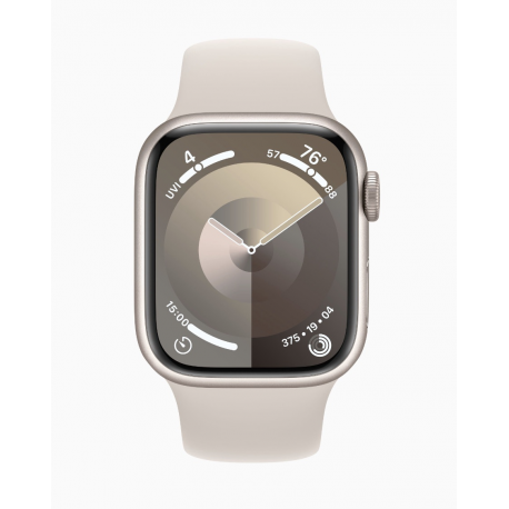 Apple Watch Series 9 (GPS) - 45 mm - starlight aluminium - smart watch with sport band - fluoroelastomer - starlight - band size: S / M - 64 GB - Wi-Fi, UWB, Bluetooth - 38.7 g - 2