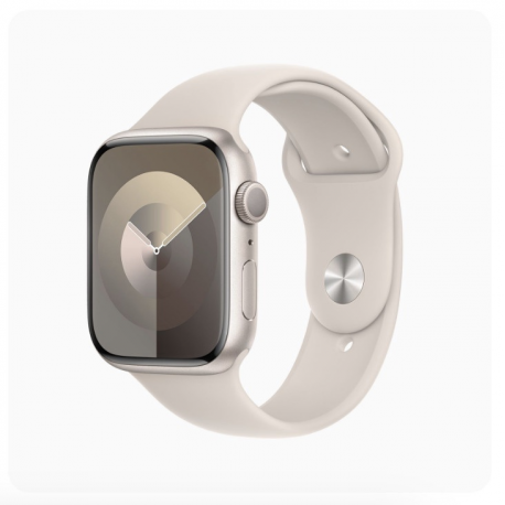 Apple Watch Series 9 (GPS) - 45 mm - starlight aluminium - smart watch with sport band - fluoroelastomer - starlight - band size: S / M - 64 GB - Wi-Fi, UWB, Bluetooth - 38.7 g - 6