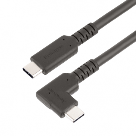 StarTech.com 1.6ft (50cm) Rugged Right Angle USB-C Cable, USB 3.2 Gen 2 (10 Gbps), USB C to C Data Transfer Cable, 4K 60Hz DP Alt Mode, 100W Power Delivery - 90 Degree USB-C Cable (RUSB31CC50CMBR) - USB cable - 24 pin USB-C (M) straight to 24 pin USB-C (M) right-angled - USB 3.2 Gen 2 - 50 cm - 4K60Hz support, rugged - black - 0