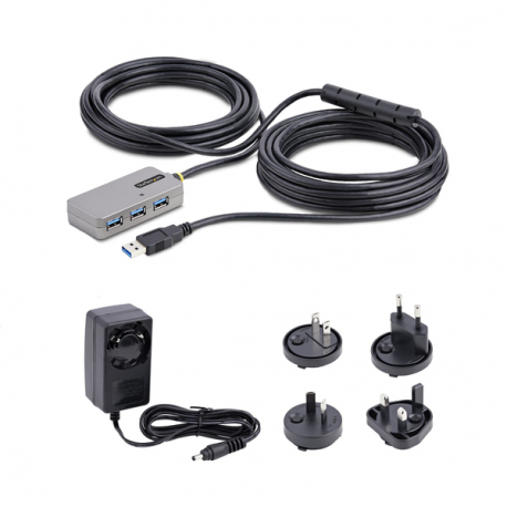 StarTech.com USB Extender Hub, 10m USB 3.0 Extension Cable with 4-Port USB Hub, Active / Bus Powered USB Repeater Cable, Optional 20W Power Supply Included - USB-A Hub w /  ESD Protection (U01043-USB-EXTENDER) - Hub - 4 x USB 3.2 Gen 1 - desktop - 6