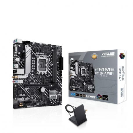 ASUS PRIME H610M-A WIFI - Motherboard - micro ATX - LGA1700 Socket - H610 Chipset - USB 3.2 Gen 1, USB 3.2 Gen 2 - Gigabit LAN, Wi-Fi, Bluetooth - onboard graphics (CPU required) - HD Audio (8-channel) - 4